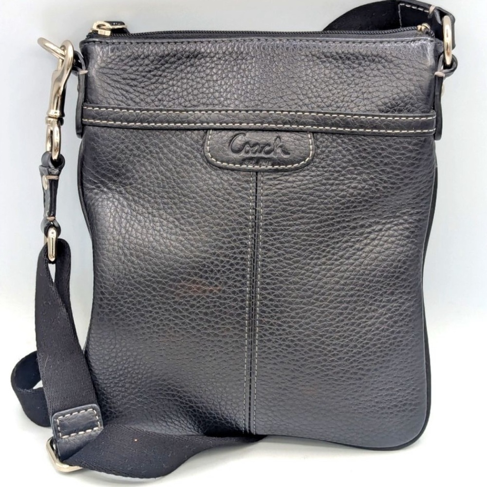 Coach Black Leather Messenger Bag with Adjustable Strap